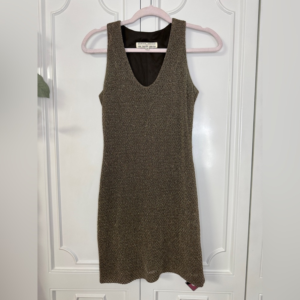 Andrea Polizzi for Rex Lester Petite Metallic Knit Midi Dress in Bronze